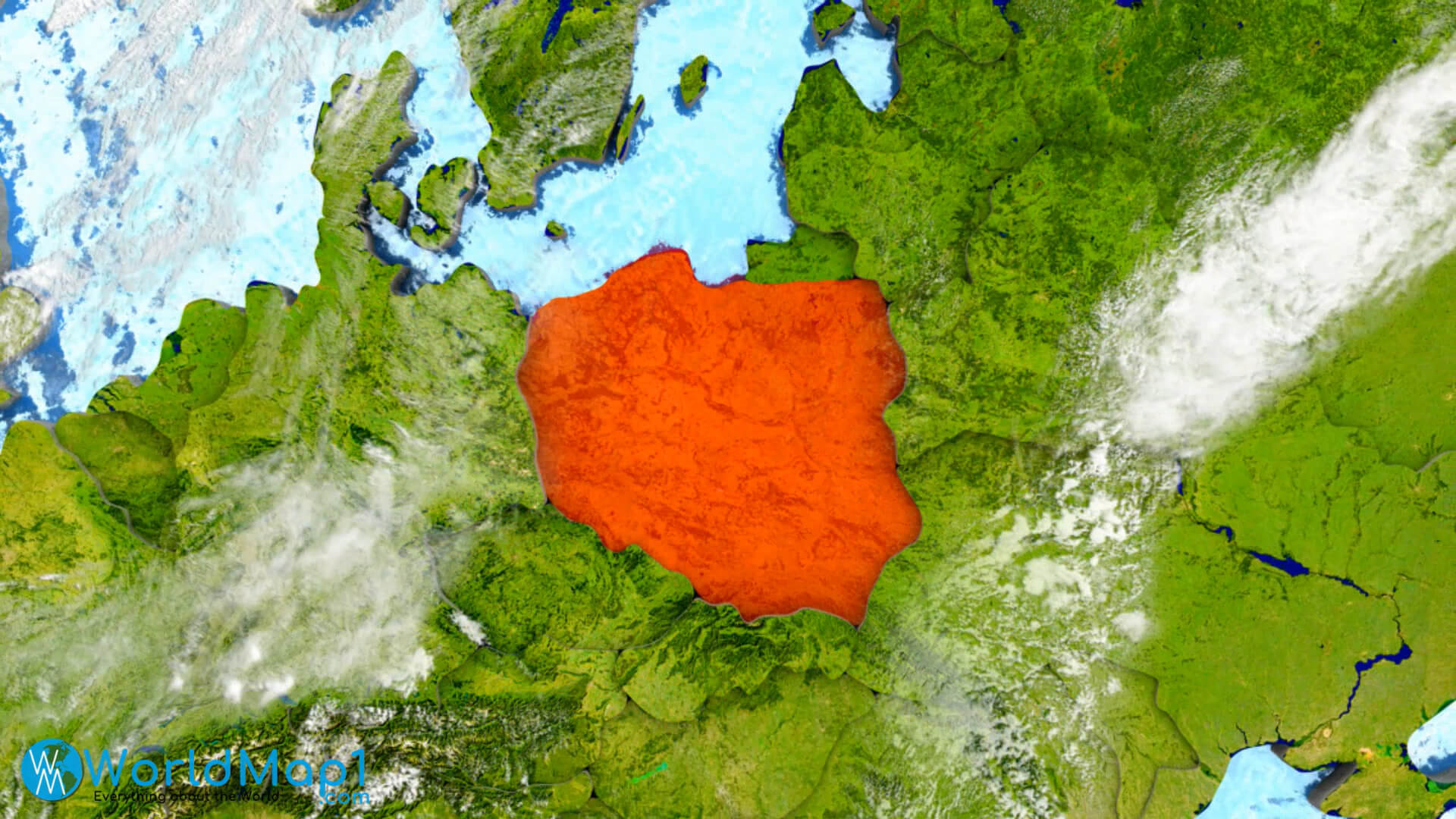Polen-Satellitenkarte mit Deutschland und der Ukraine
